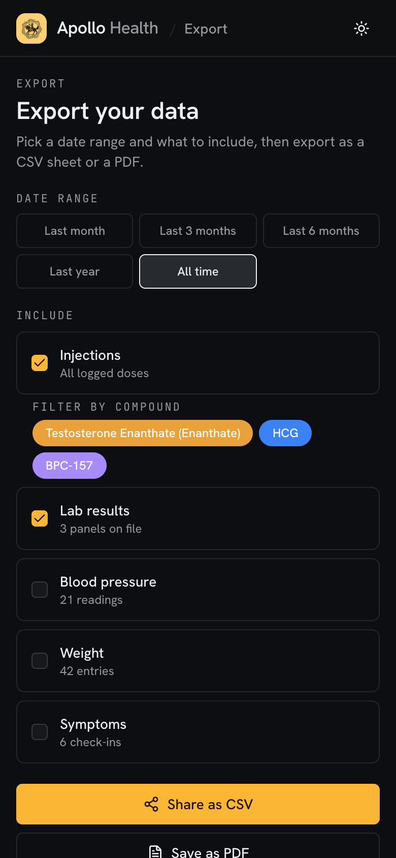 Doctor export screen